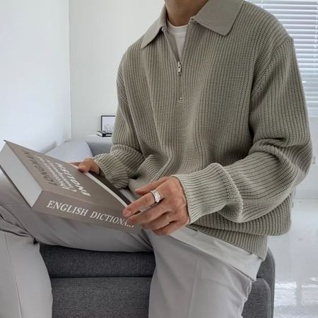 Men's Winter Loose-fitting Polo Shirt with Collar Sweater